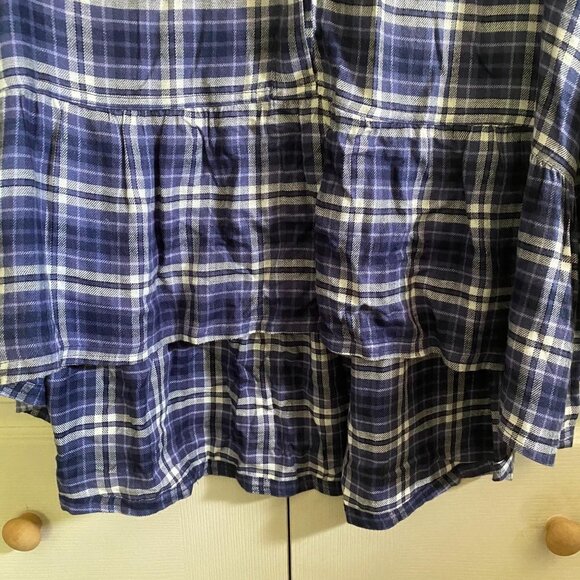 Lane Bryant Roll Tab Sleeve Plaid Button Up Soft High Low Tunic Blouse Size 14 - Picture 7 of 10
